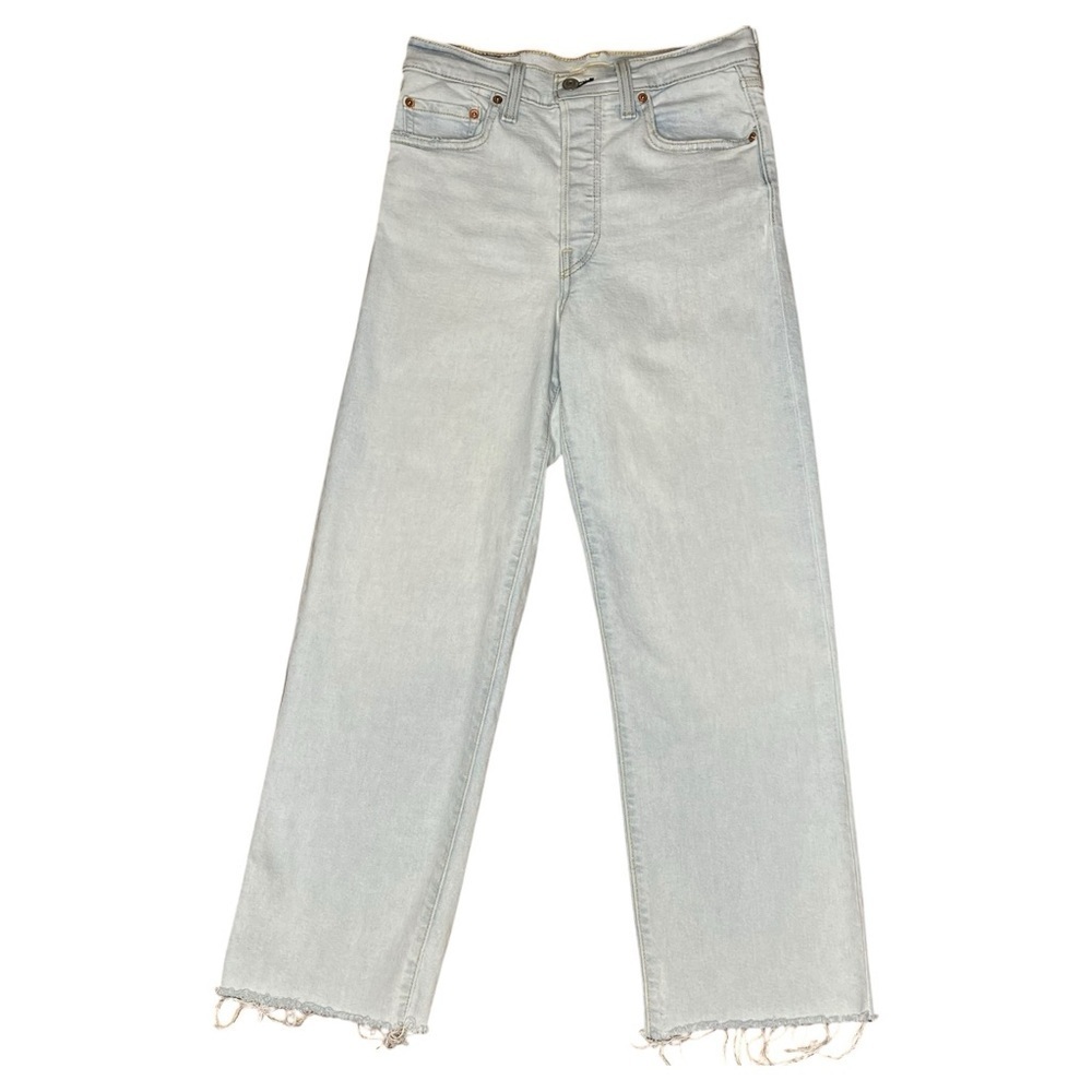Levi’s Ribcage Straight Ankle Ultra High Rise Jeans Stonewash Raw Hem Women’s 27